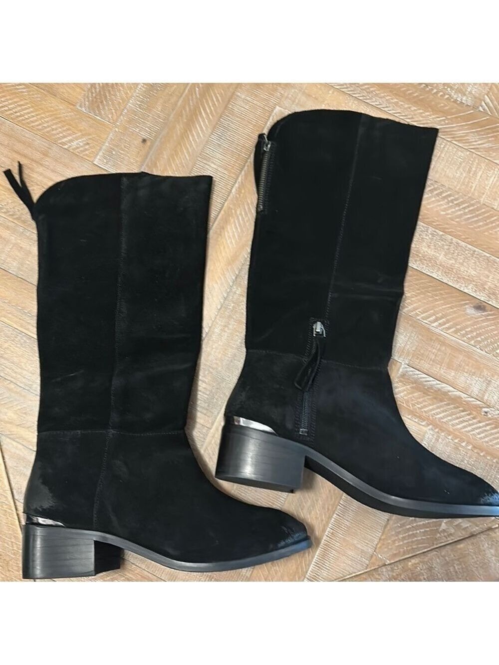 NEW Naughty Monkey Stride Riding Knee High Boots in Black Suede